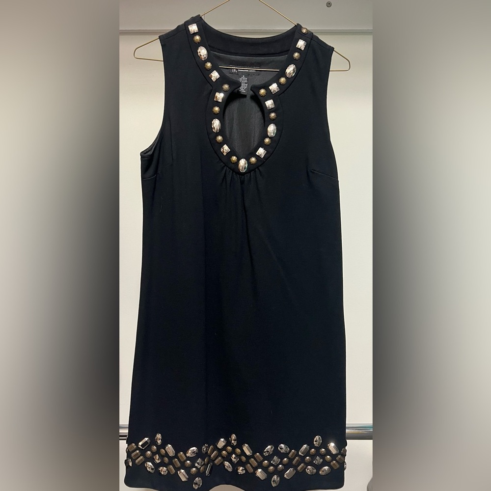 INC International Concepts Black Sleeveless Jewel-Embellished Keyhole Dress